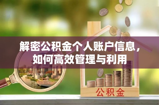 铜川解密公积金个人账户信息，如何高效管理与利用